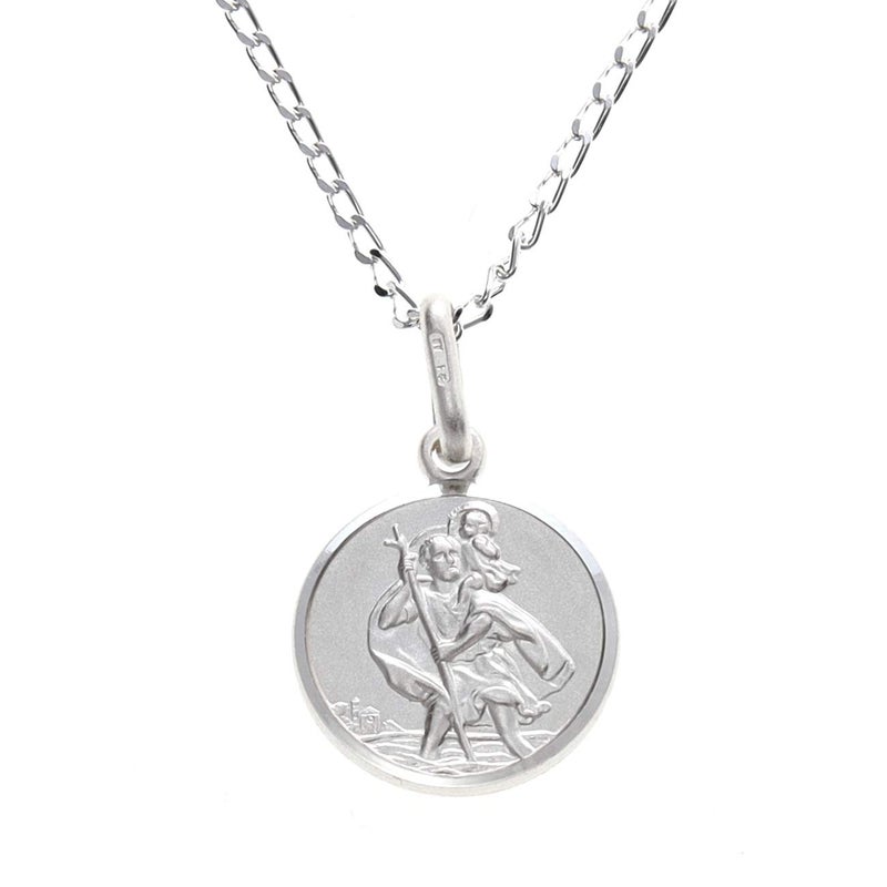 Alexander Castle Small Double-Sided 925 Sterling Silver St Christopher Necklace for Women - 12mm Saint Christopher Medal with 16" Silver Chain & Jewelry Gift Box - Image 1